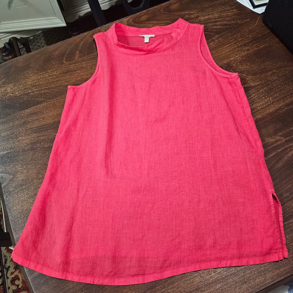 Eileen Fisher Geranium Organic Linen Mock Neck Tunic Top Medium M - Picture 4 of 8